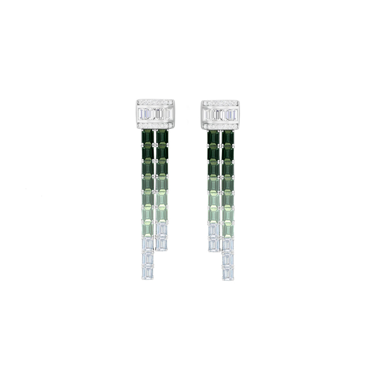 Green Sapphire Earrings with White Diamond in 14Kt White Gold 11.97cts