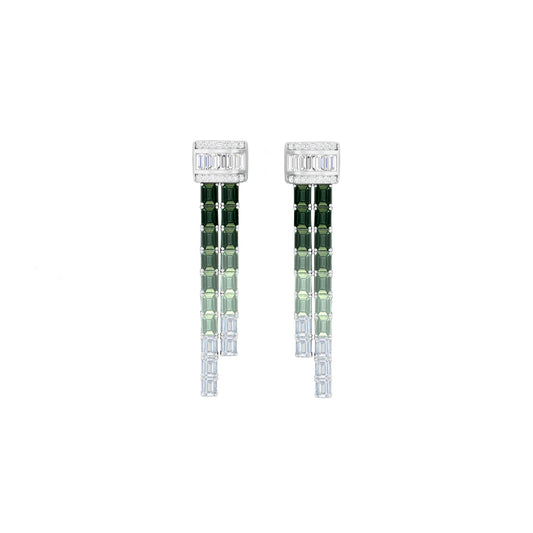 Green Sapphire Earrings with White Diamond in 14Kt White Gold 11.97cts