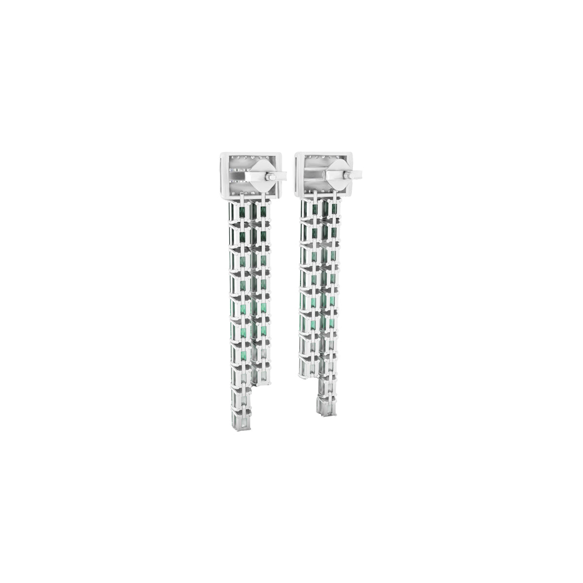 Green Sapphire Earrings with White Diamond in 14Kt White Gold 11.97cts