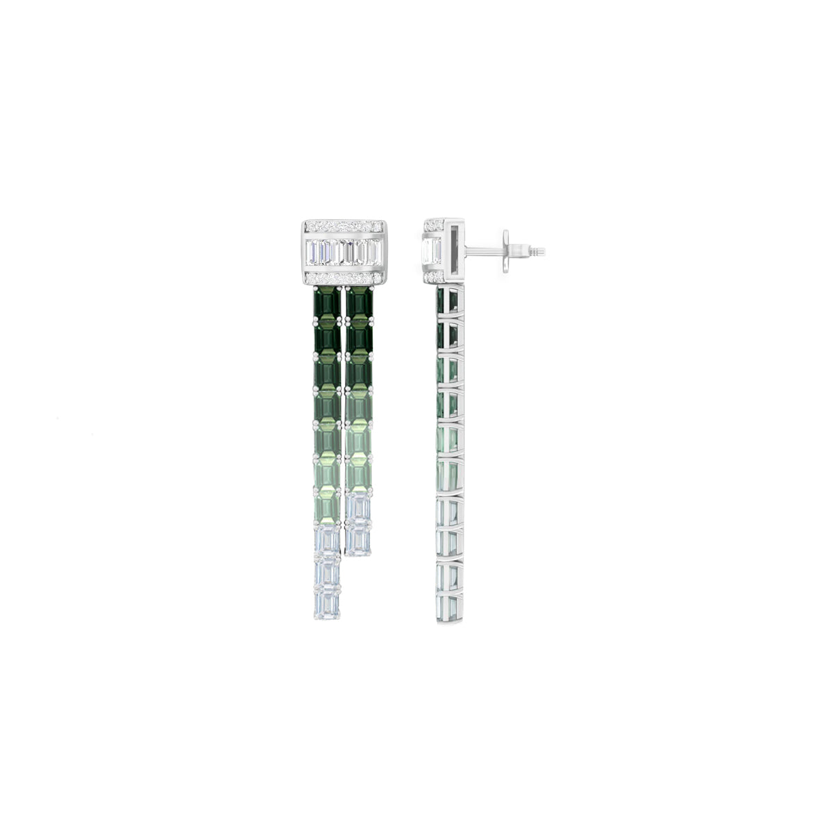 Green Sapphire Earrings with White Diamond in 14Kt White Gold 11.97cts