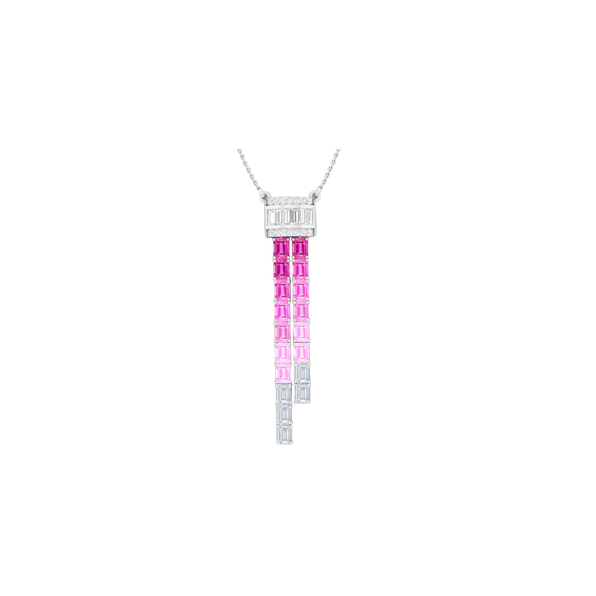 Pink & White Sapphire Pendant Necklace with White Diamond in 14Kt White Gold 5.99cts