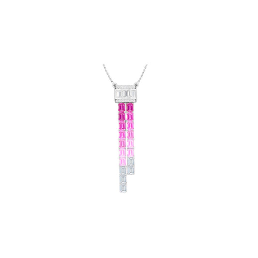 Pink & White Sapphire Pendant Necklace with White Diamond in 14Kt White Gold 5.99cts