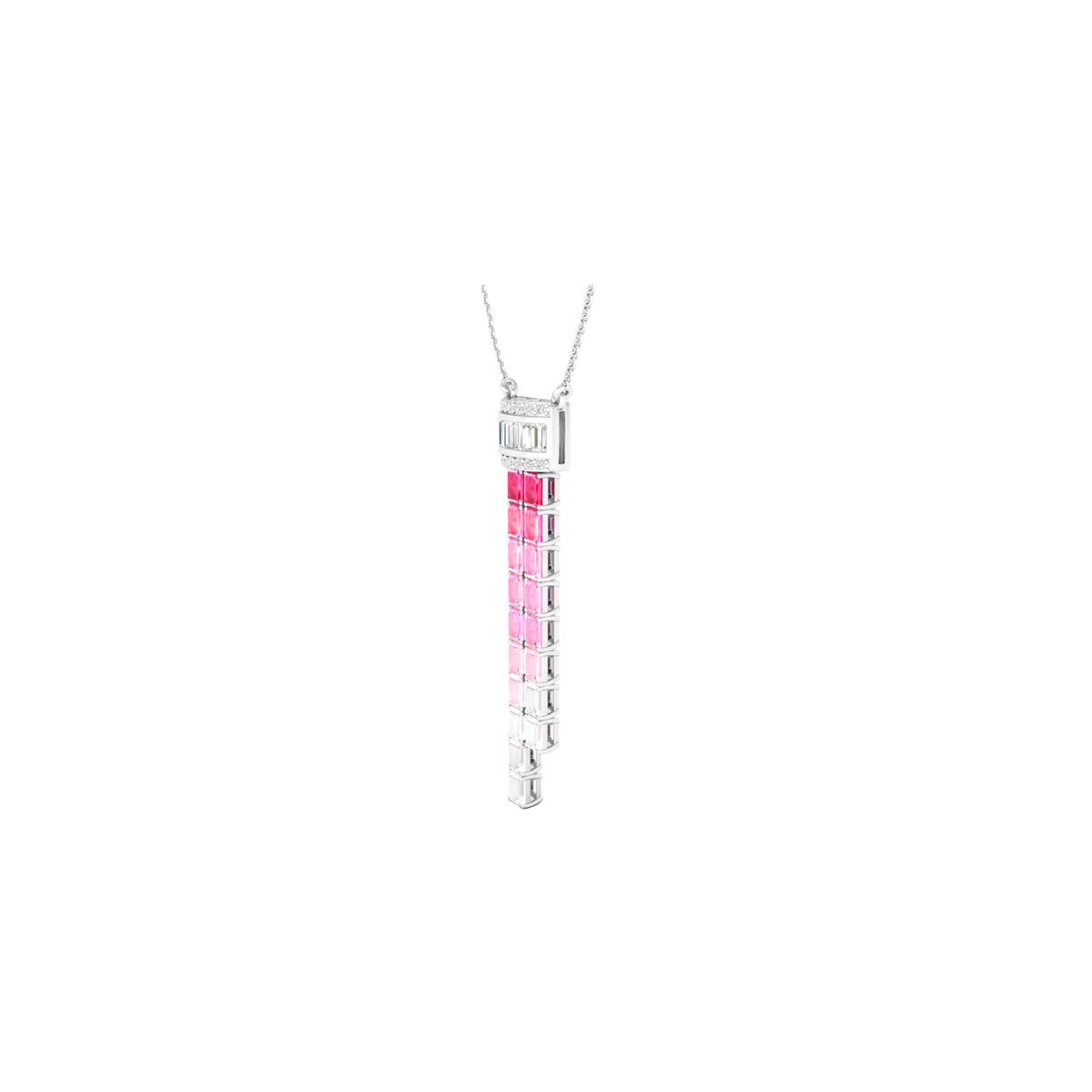 Pink & White Sapphire Pendant Necklace with White Diamond in 14Kt White Gold 5.99cts