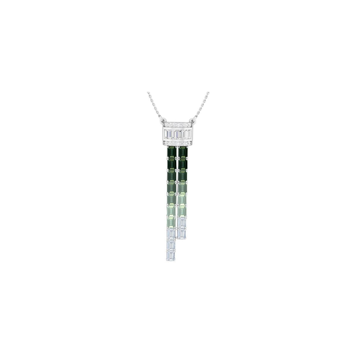 Green & White Sapphire Pendant Necklace with White Diamond in 14Kt White Gold 5.99cts