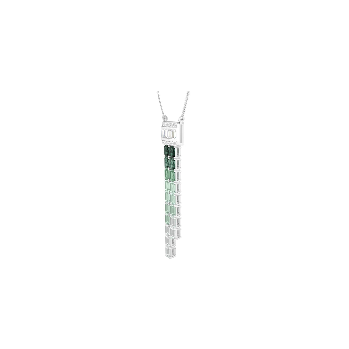Green & White Sapphire Pendant Necklace with White Diamond in 14Kt White Gold 5.99cts