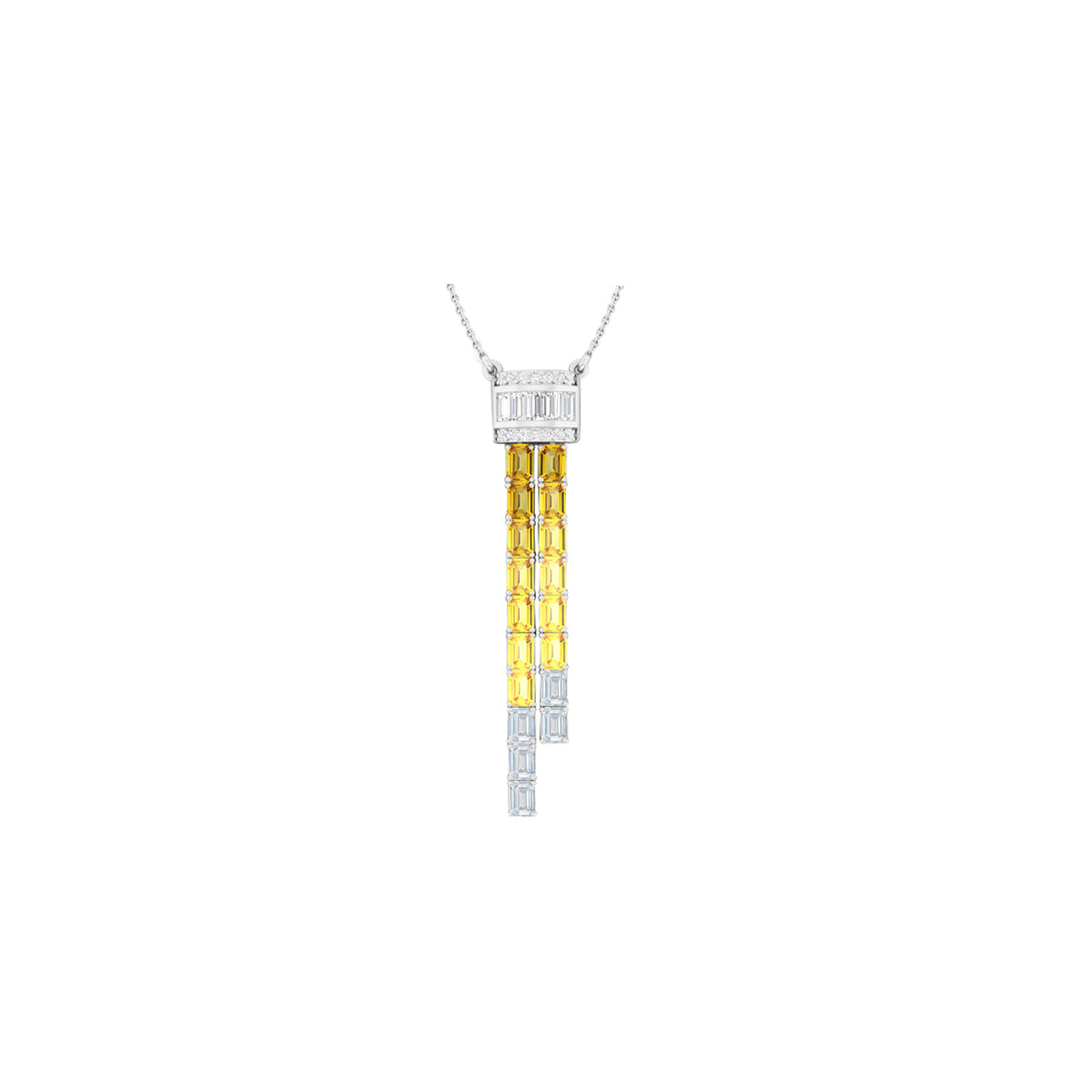 Yellow & White Sapphire Pendant Necklace with White Diamond in 14Kt White Gold 5.99cts