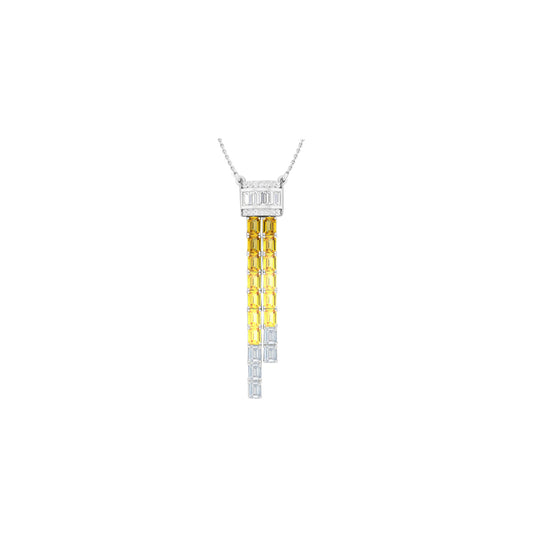 Yellow & White Sapphire Pendant Necklace with White Diamond in 14Kt White Gold 5.99cts