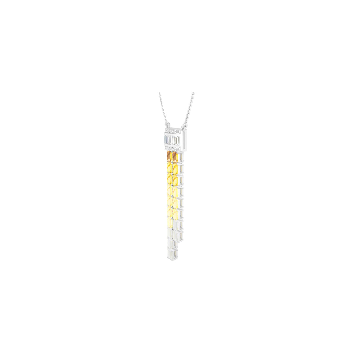 Yellow & White Sapphire Pendant Necklace with White Diamond in 14Kt White Gold 5.99cts