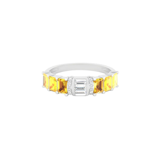 Yellow Sapphire Ring with White Diamond in 14Kt White Gold 1.92cts