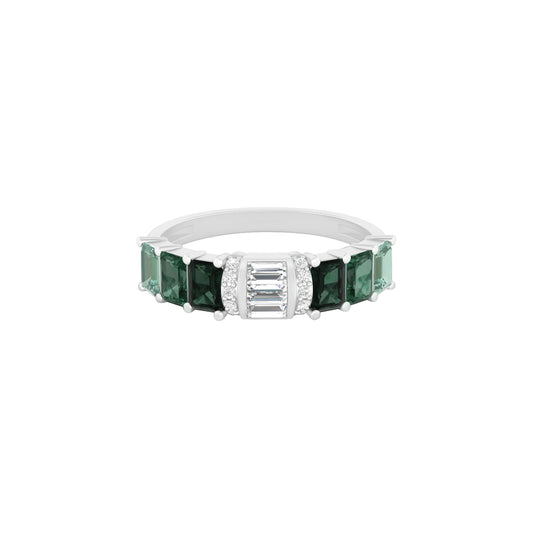 Green Sapphire Ring with White Diamond in 14Kt White Gold 1.92cts