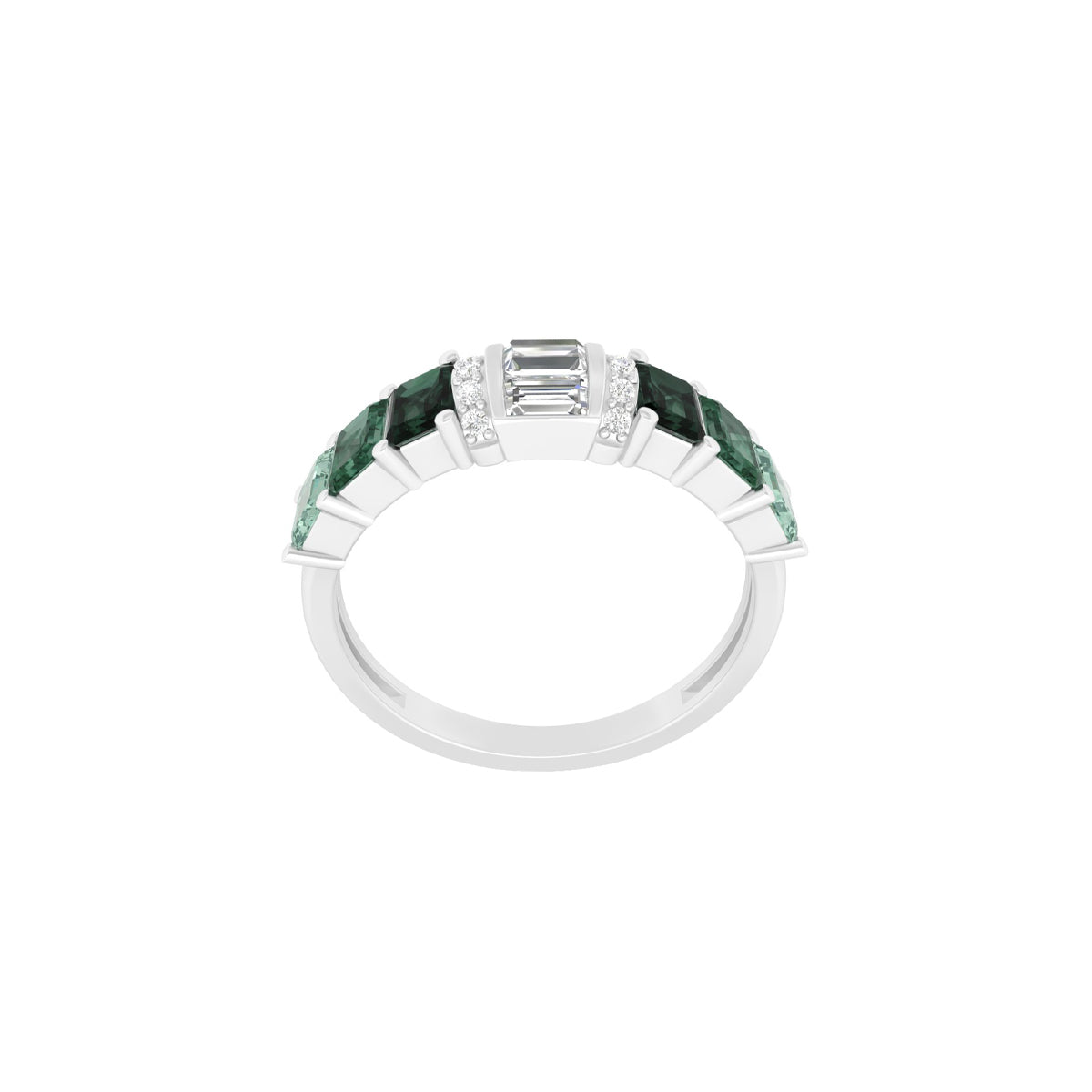Green Sapphire Ring with White Diamond in 14Kt White Gold 1.92cts