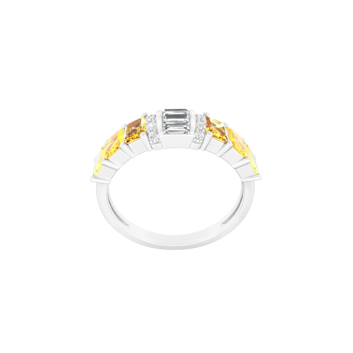 Yellow Sapphire Ring with White Diamond in 14Kt White Gold 1.92cts