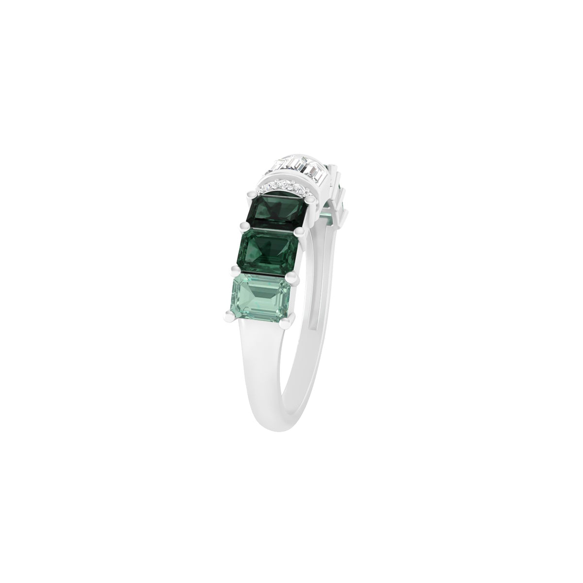 Green Sapphire Ring with White Diamond in 14Kt White Gold 1.92cts