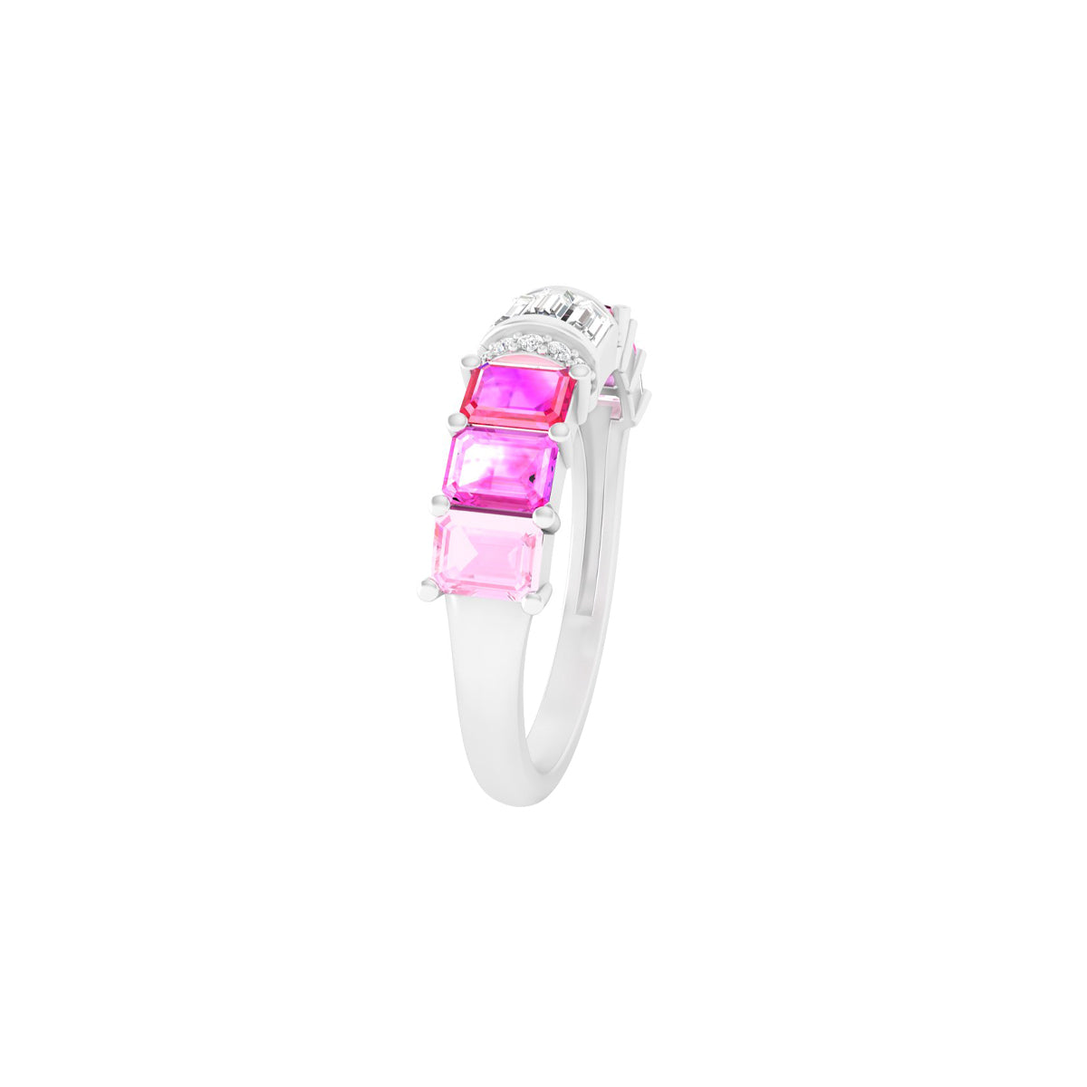 Pink Sapphire Ring with White Diamond in 14Kt White Gold 1.92cts