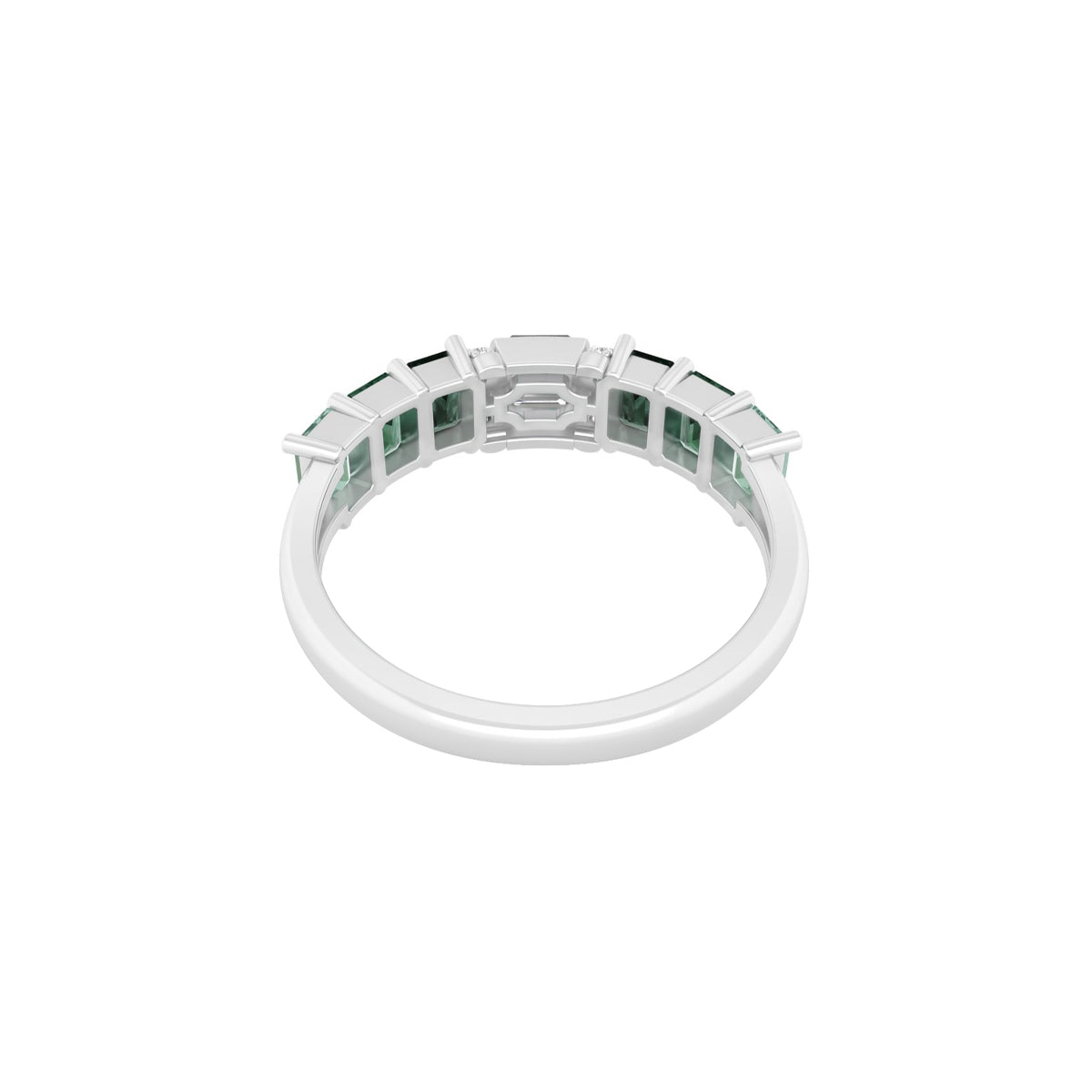 Green Sapphire Ring with White Diamond in 14Kt White Gold 1.92cts