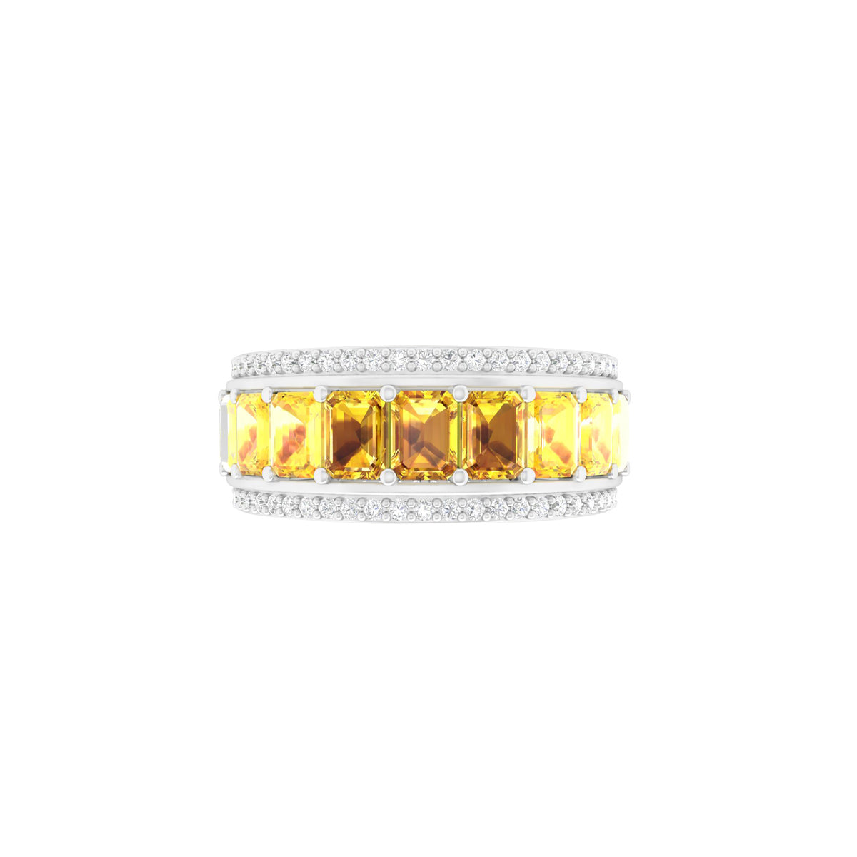 Yellow Sapphire Ring with White Diamond in 14Kt White Gold 6.33cts