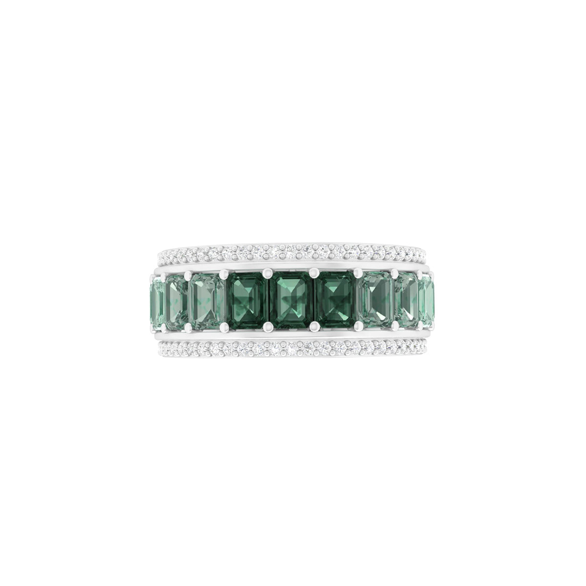 Green Sapphire Ring with White Diamond in 14Kt White Gold 6.33cts