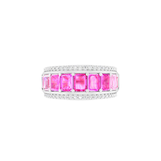 Pink Sapphire Ring with White Diamond in 14Kt White Gold 6.33cts