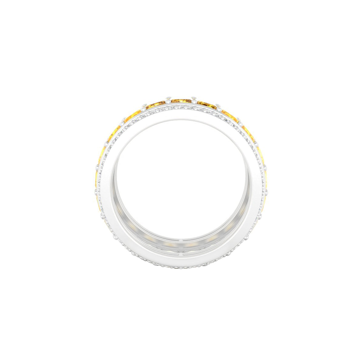 Yellow Sapphire Ring with White Diamond in 14Kt White Gold 6.33cts