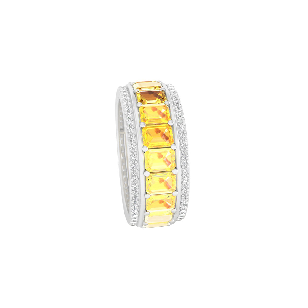 Yellow Sapphire Ring with White Diamond in 14Kt White Gold 6.33cts