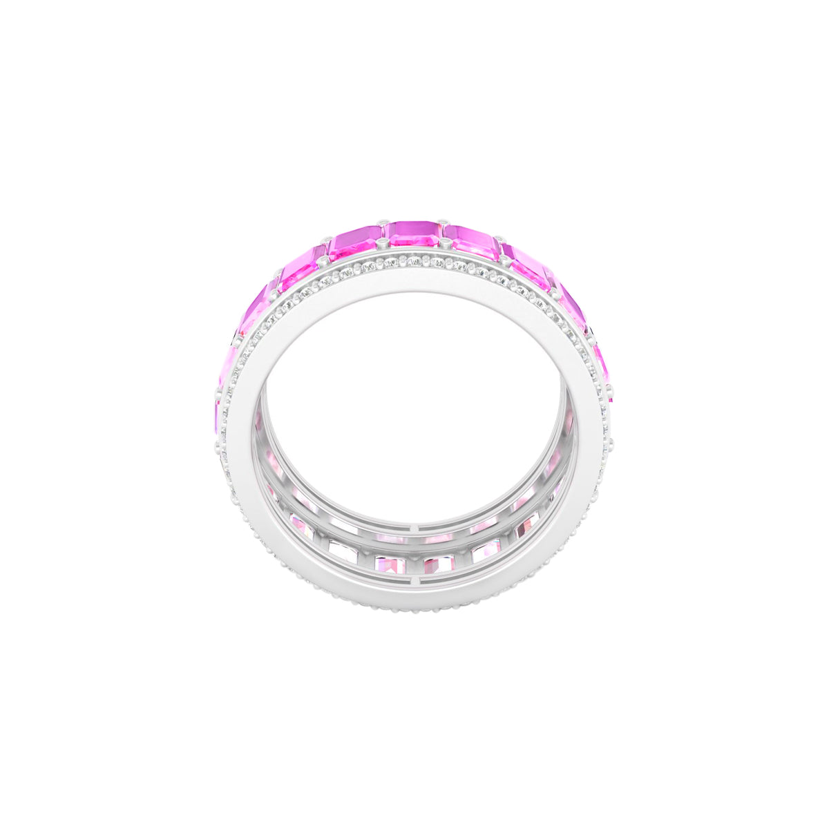 Pink Sapphire Ring with White Diamond in 14Kt White Gold 6.33cts