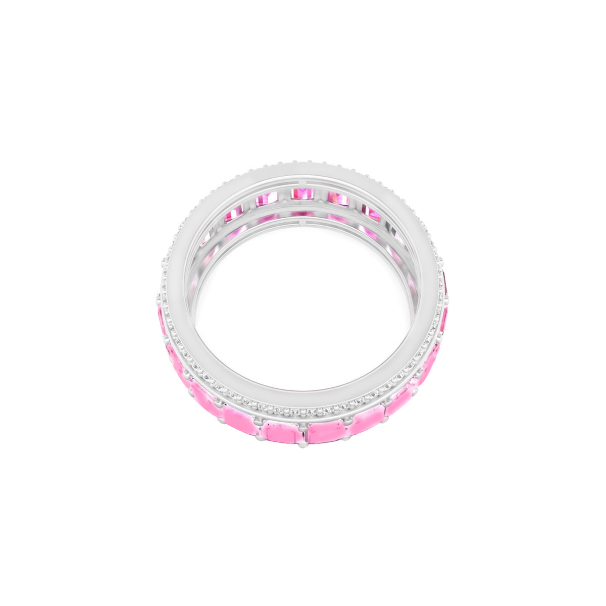 Pink Sapphire Ring with White Diamond in 14Kt White Gold 6.33cts