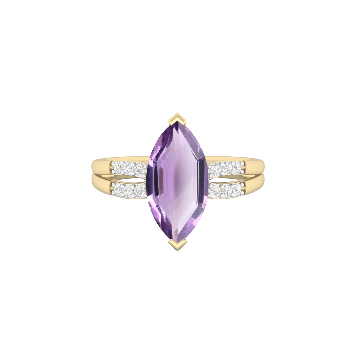 Amethyst Ring with White Diamond in 18Kt Gold 2.87cts