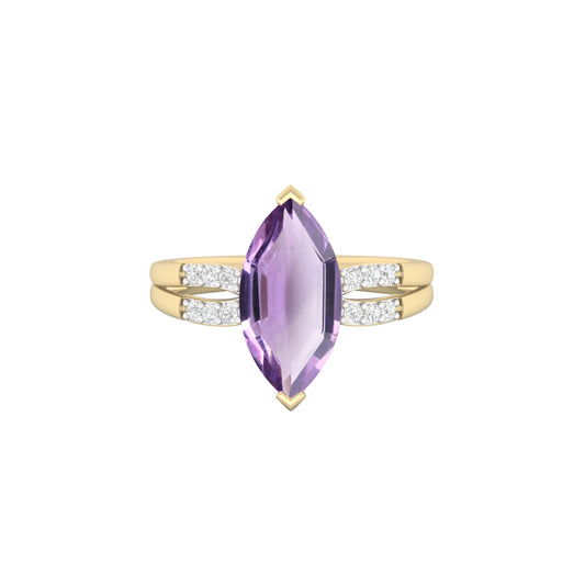 Amethyst Ring with White Diamond in 18Kt Gold 2.87cts
