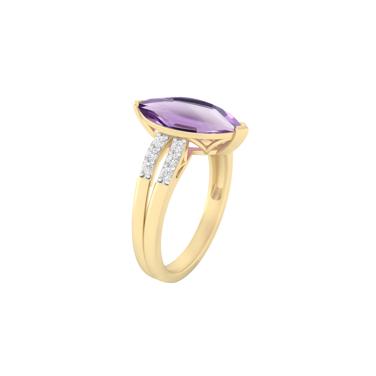 Amethyst Ring with White Diamond in 18Kt Gold 2.87cts