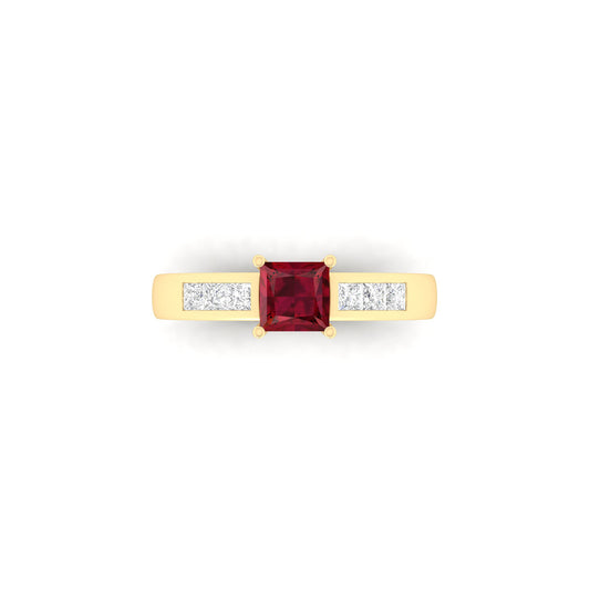 Glass-Filled Ruby Ring with White Diamond in 18Kt Gold 1.25cts