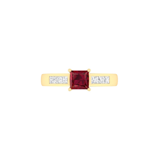 Glass-Filled Ruby Ring with White Diamond in 18Kt Gold 1.25cts