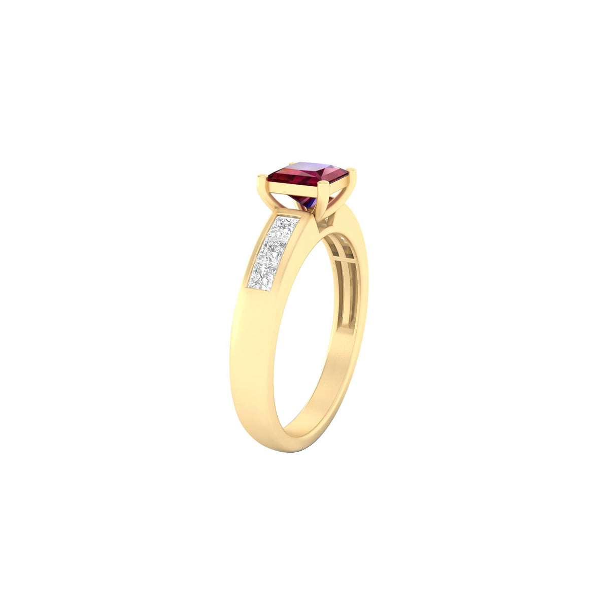 Glass-Filled Ruby Ring with White Diamond in 18Kt Gold 1.25cts