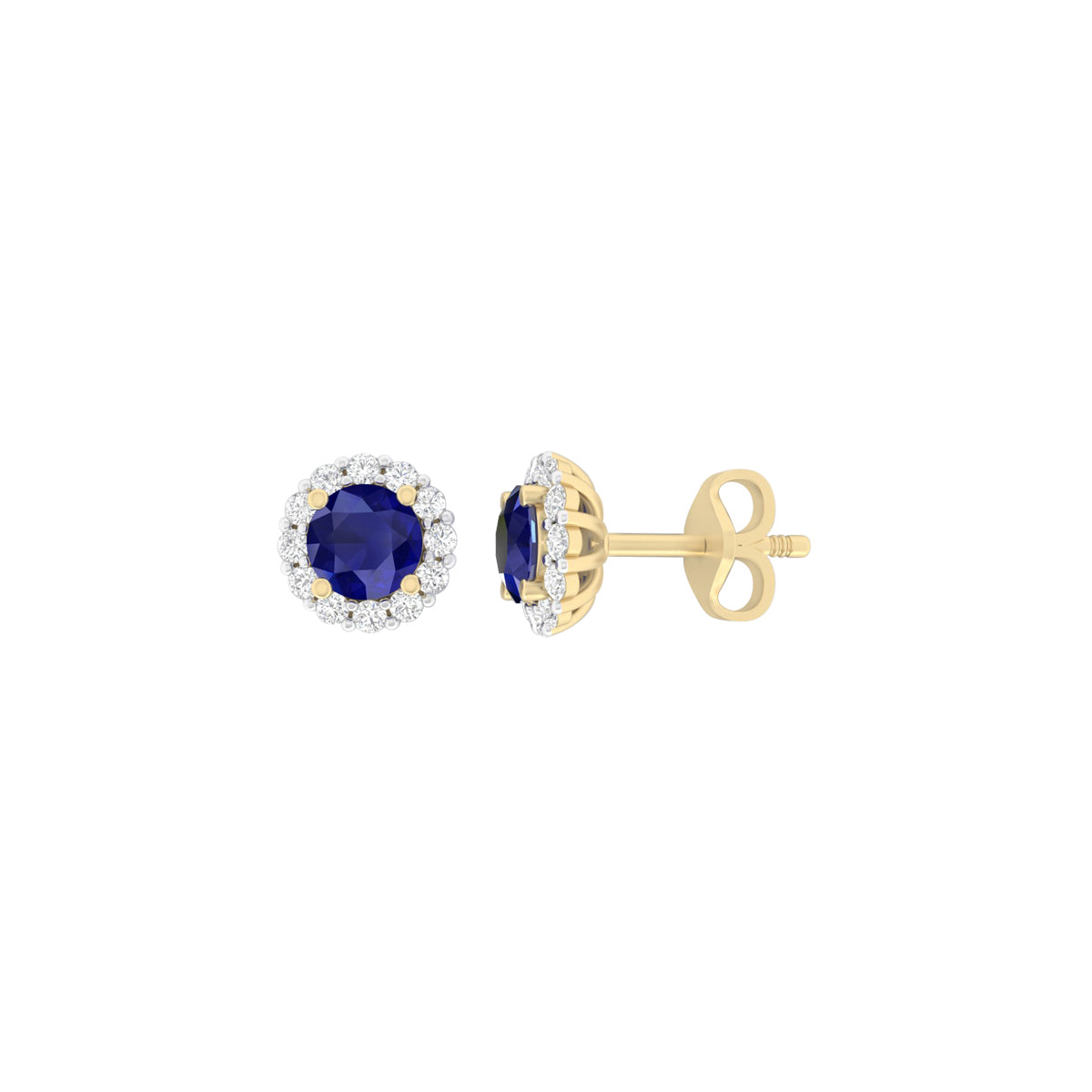 Glass-Filled Sapphire Earrings with White Diamond in 18Kt Gold 1.74cts