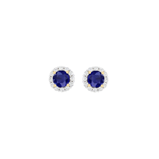 Glass-Filled Sapphire Earrings with White Diamond in 18Kt Gold 1.74cts