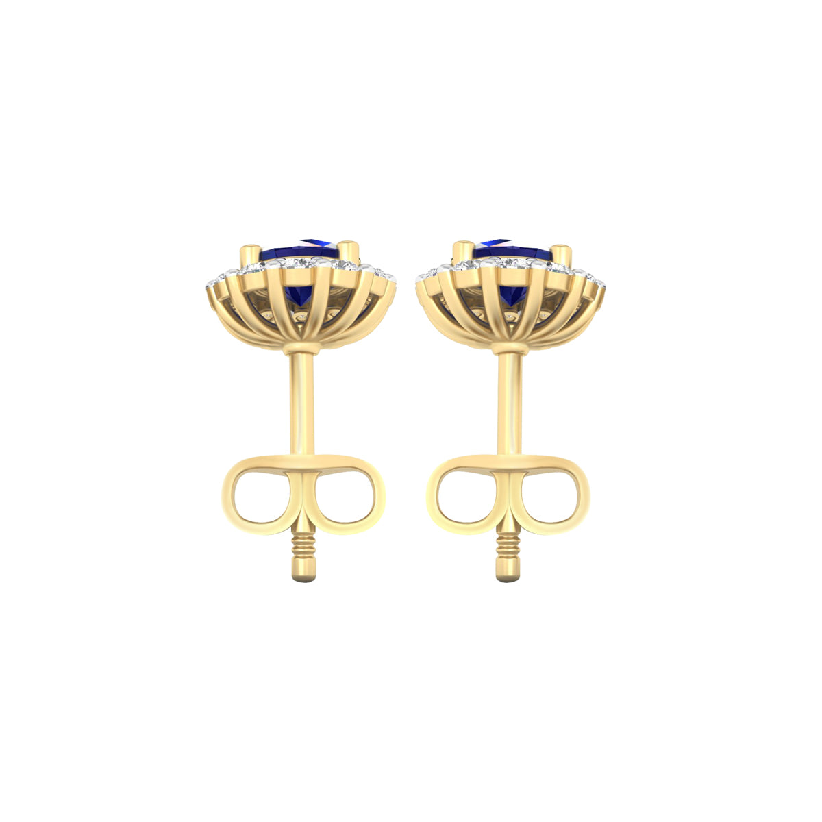 Glass-Filled Sapphire Earrings with White Diamond in 18Kt Gold 1.74cts