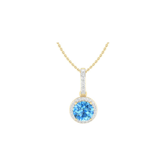 Sky Blue Topaz Pendant with White Diamond in 18Kt Gold 0.92cts