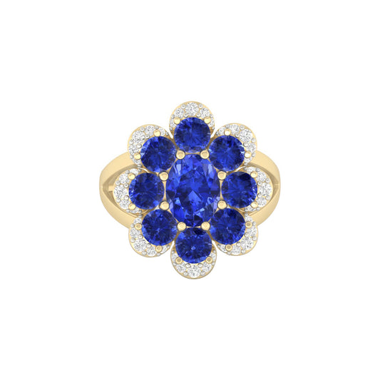 AA+ Tanzanite Ring with White Diamond in 14Kt Gold 4.57cts