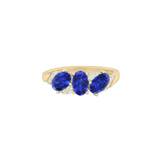 AA+ Tanzanite Ring with White Diamond in 18Kt Gold 1.52cts