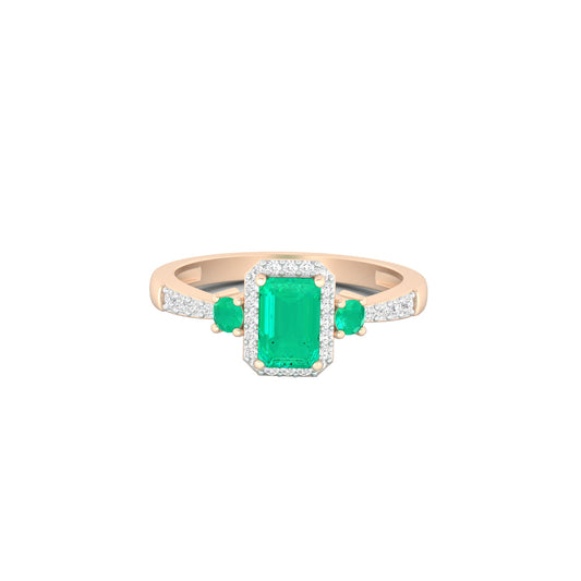 Zambian Emerald Ring with White Diamond in 18Kt Gold 0.92cts