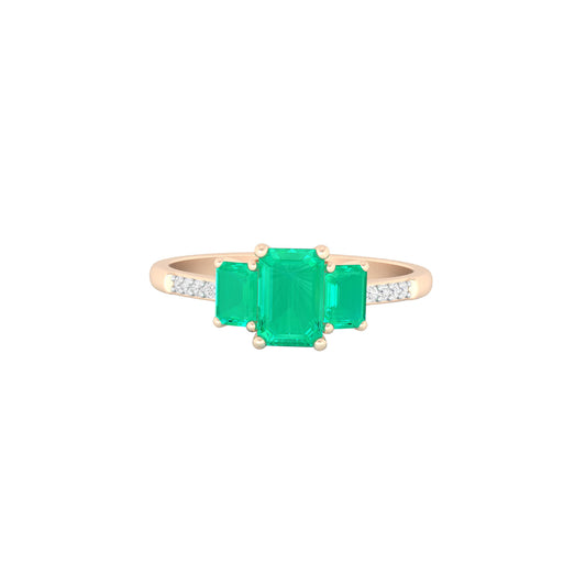 Zambian Emerald Ring with White Diamond in 18Kt Gold 1.18cts