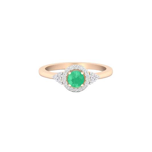 Zambian Emerald Ring with White Diamond in 18Kt Gold 0.42cts