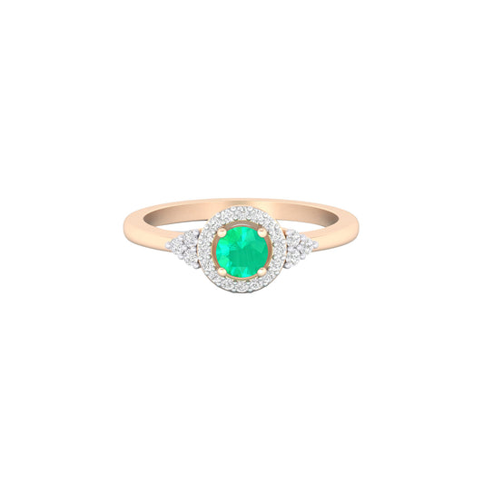 Zambian Emerald Ring with White Diamond in 18Kt Gold 0.42cts