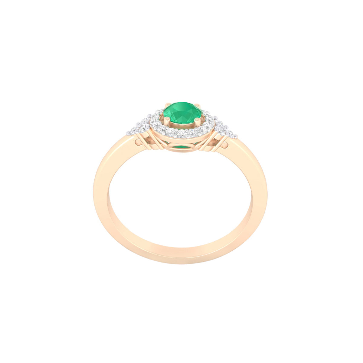 Zambian Emerald Ring with White Diamond in 18Kt Gold 0.42cts