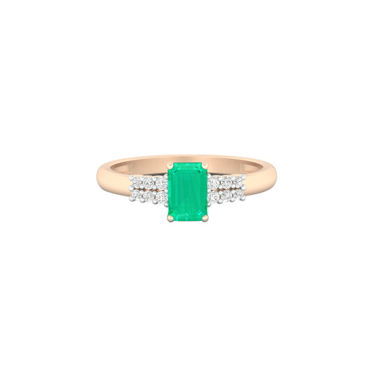 Zambian Emerald Ring with White Diamond in 18Kt Gold 0.62cts