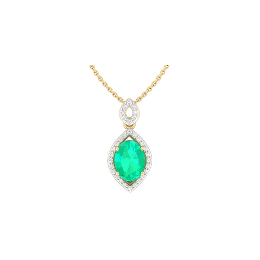 Zambian Emerald Pendant with White Diamond in 18Kt Gold 1.23cts