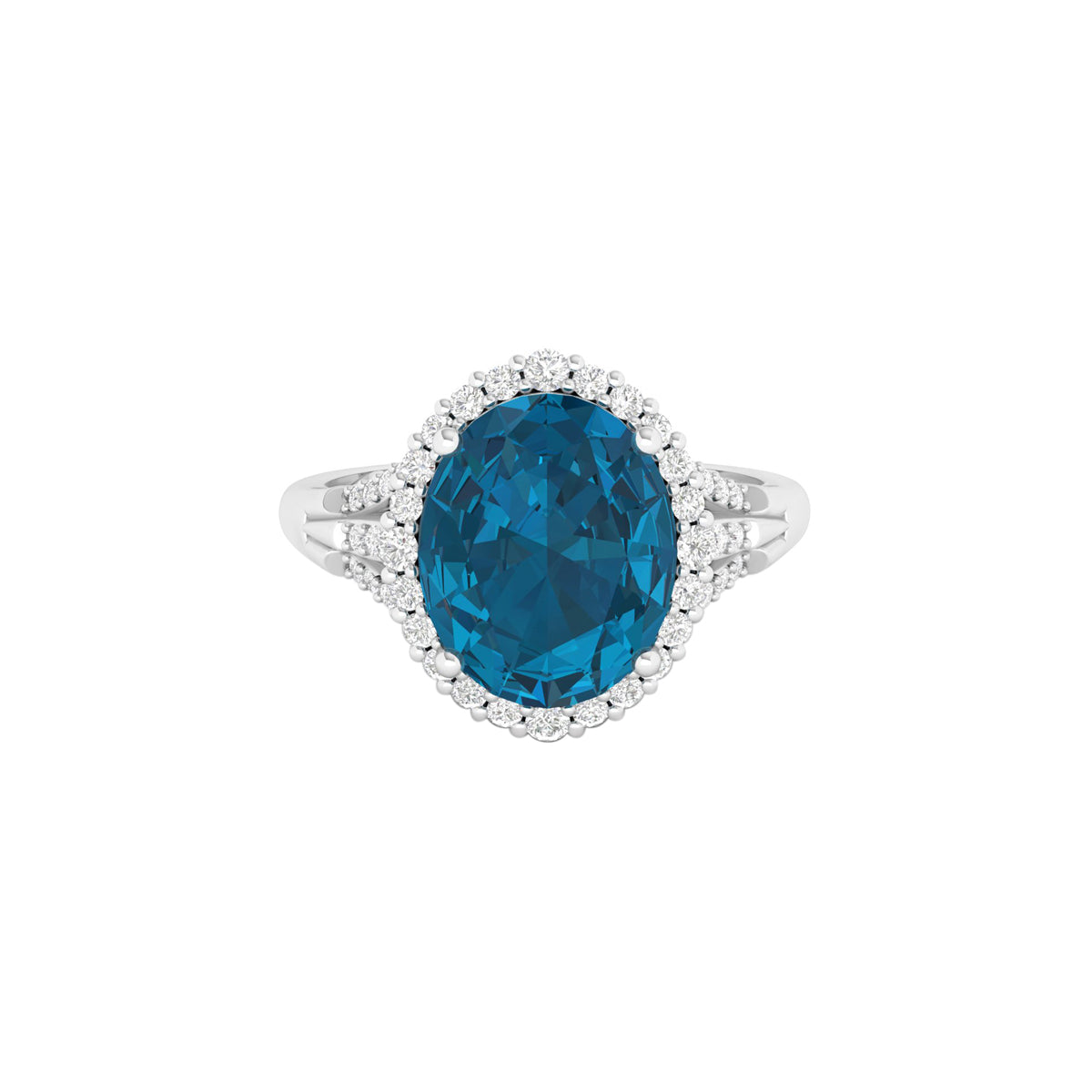 London Blue Topaz Ring with White Diamond in 18Kt White Gold 4.98cts