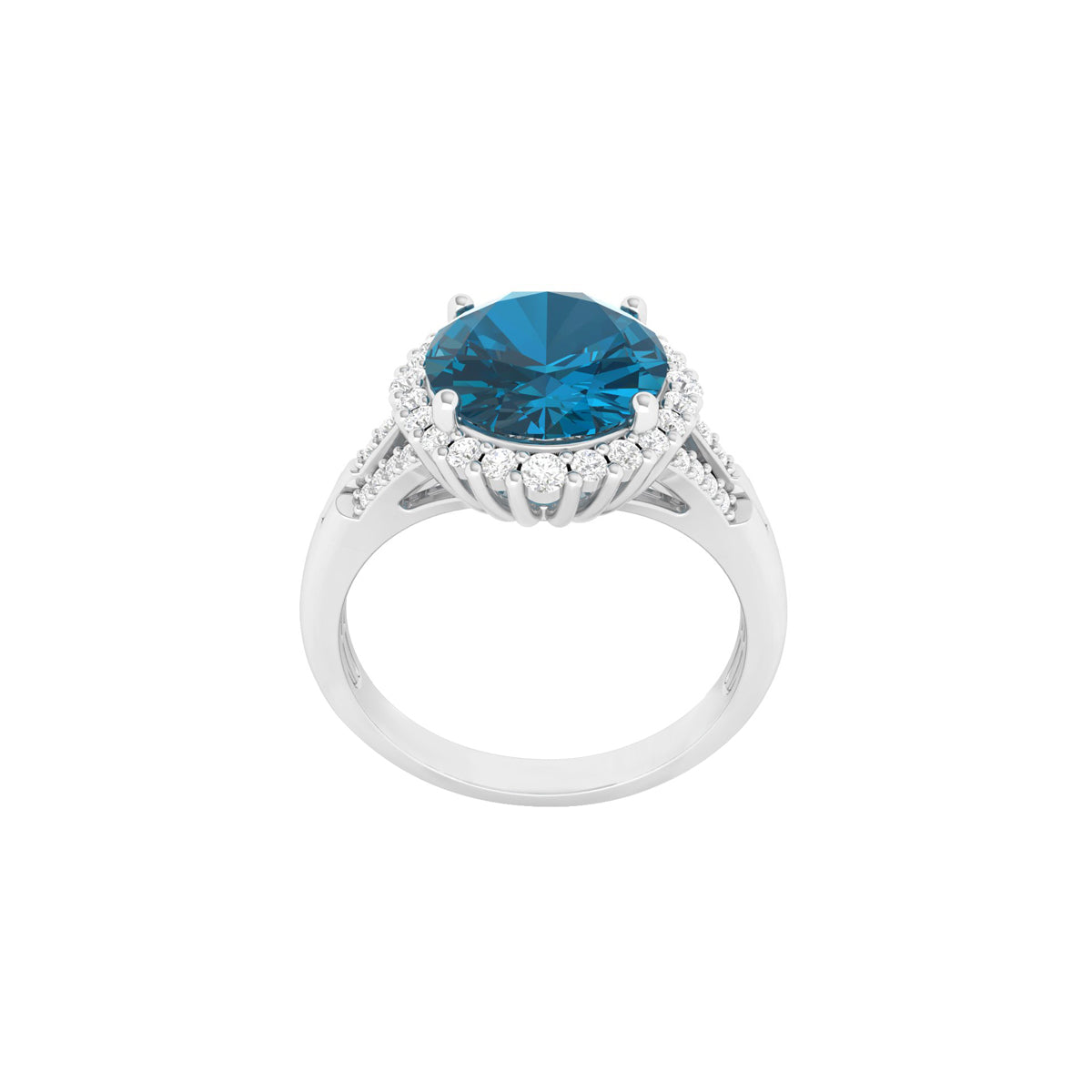 London Blue Topaz Ring with White Diamond in 18Kt White Gold 4.98cts