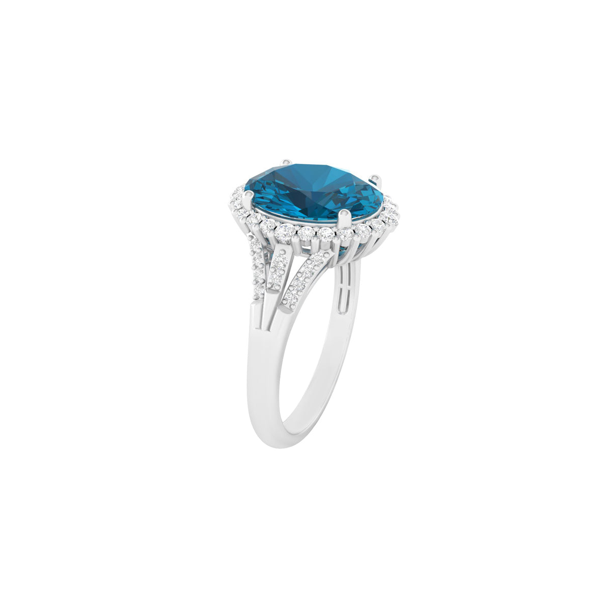 London Blue Topaz Ring with White Diamond in 18Kt White Gold 4.98cts