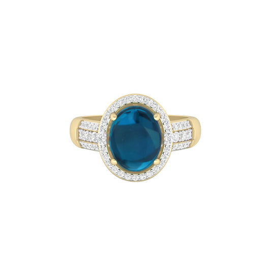 London Blue Topaz Ring with White Diamond in 18Kt Gold 4.59cts