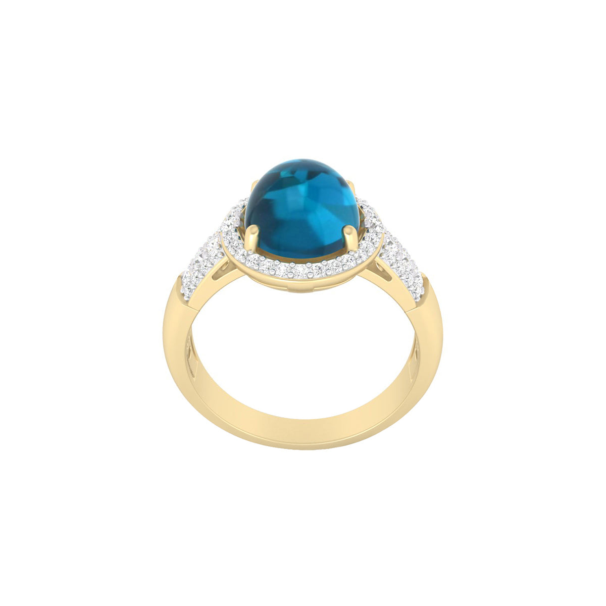 London Blue Topaz Ring with White Diamond in 18Kt Gold 4.59cts